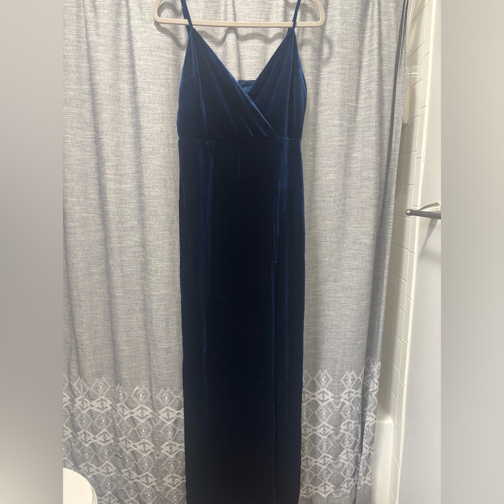 Lulu's Navy Blue Velvet Maxi Dress